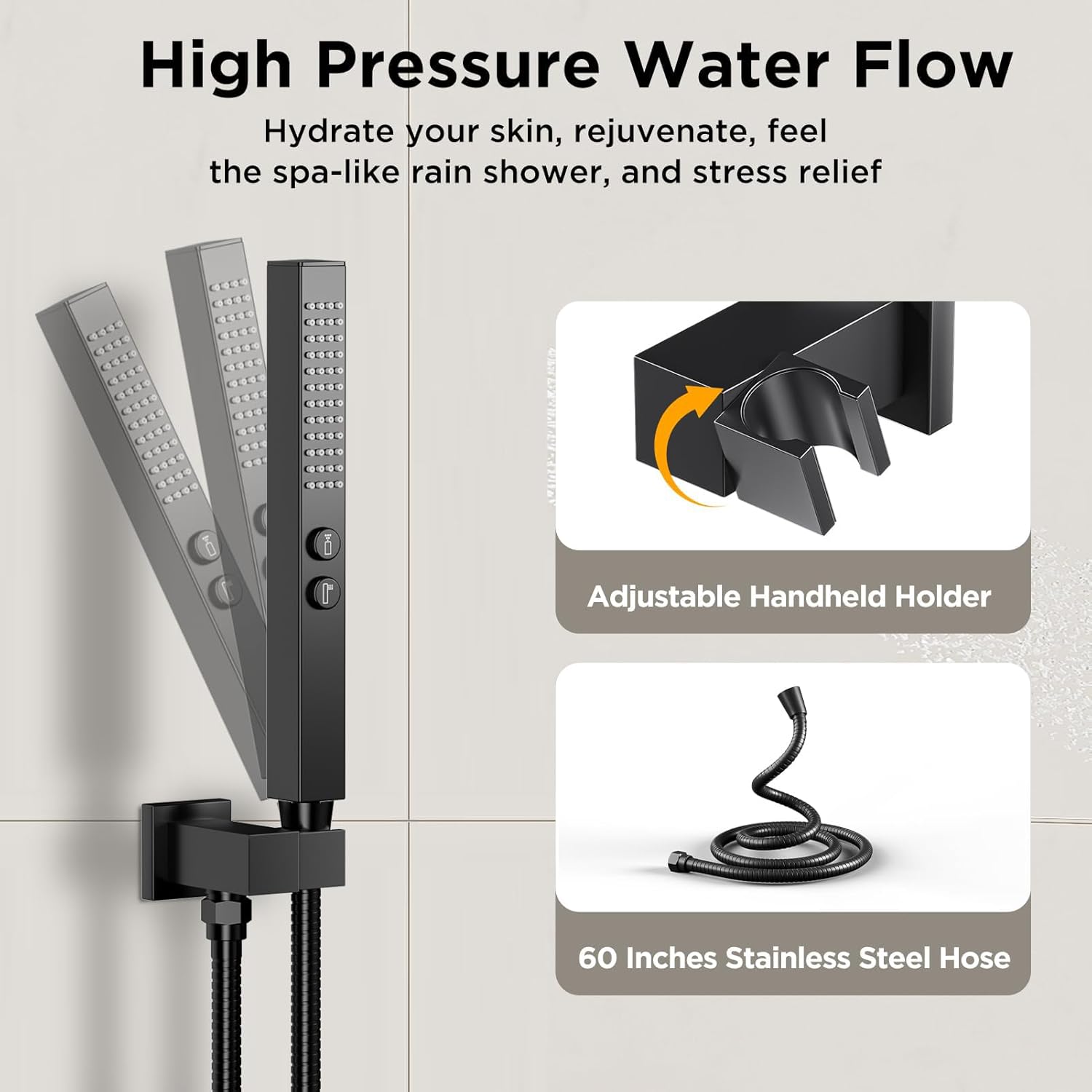 Shower System with Body Jets Matte Black, STARBATH 4 Way 12+6" Shower Faucet Sets Complete with 2 in 1 Handheld,Ceiling Mounted Rainfall Dual Shower Head with 4 Body Spray Jets, Shower Jets System