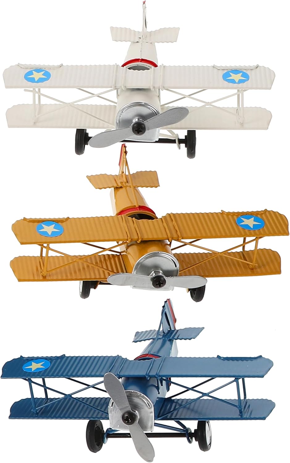 3Pcs Vintage Airplane Decor Small Biplane Plane Model Metal Aircraft Desktop Ornament 6.5 x 5.12 x 2.36Inch