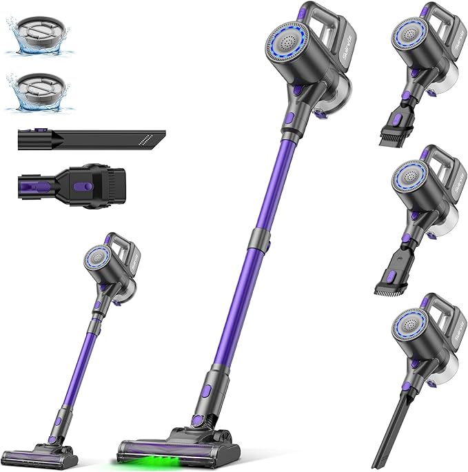U8 Aspirateur sans Fil, 4 en 1, 40kpa et 35 Min Aspirateur Balai sans Fil, Aspirateur Balai pour Nettoyer Les Poils d'animaux, Sols Durs et Tapis, Lumière LED Verte