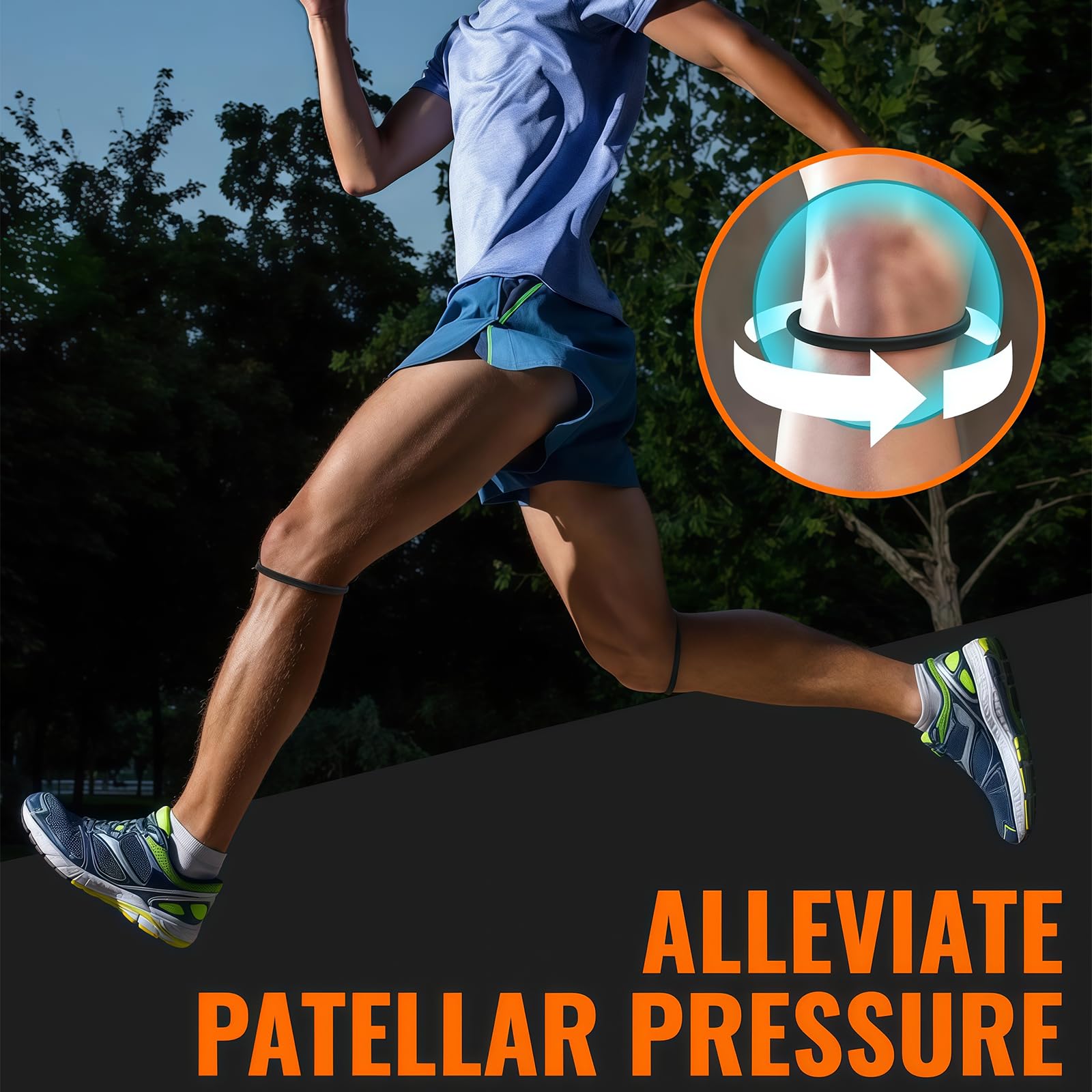 2 pezzi di fascia per ginocchio per sollievo dal dolore, supporto per ginocchio per basket, corsa, tennis, calcio, escursionismo, fascia tendine patellare in silicone per uomini e donne