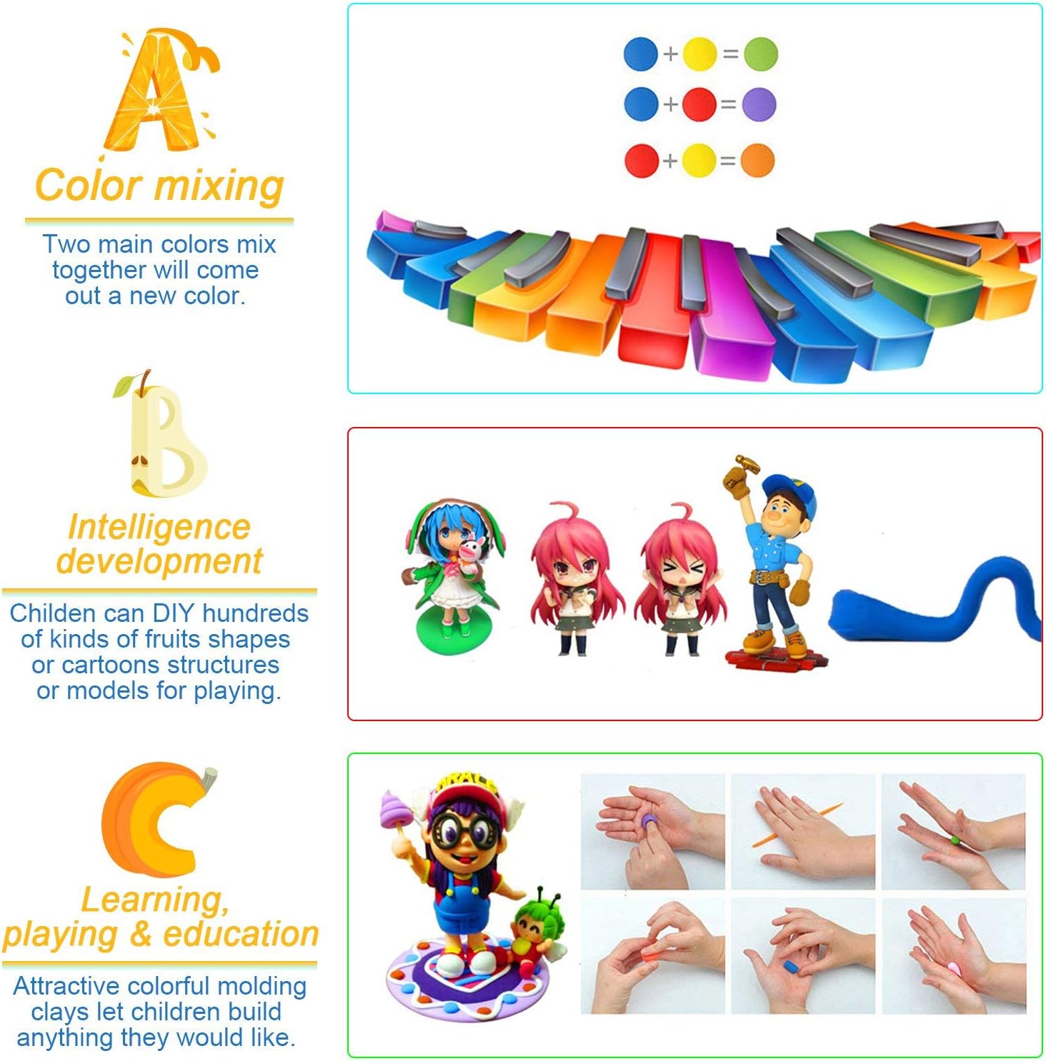 Sysrion Modeling Clay Kit – Super Light Modeling Clay Kits for Kids 24 Colors, Non-Toxic & Non-Sticky Air Dry Clay Set for Kids, Kids Clay Set, Creative DIY Arts and Crafts, Includes Clay Tools