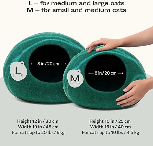Miniatura 9 de MEOWFIA Cama tipo cueva de fieltro prémium para gatos, hecha a mano, 100% lana merina, para gatos y gatitos (tonos oscuros) (tamaño mediano, gris
