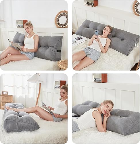 Miniatura 7 de Zelladorra Headboard Pillow for Bed,Triangular Wedge Pillow Headboard Positioning Support While Reading and Resting,Cushion Headboard with Washable