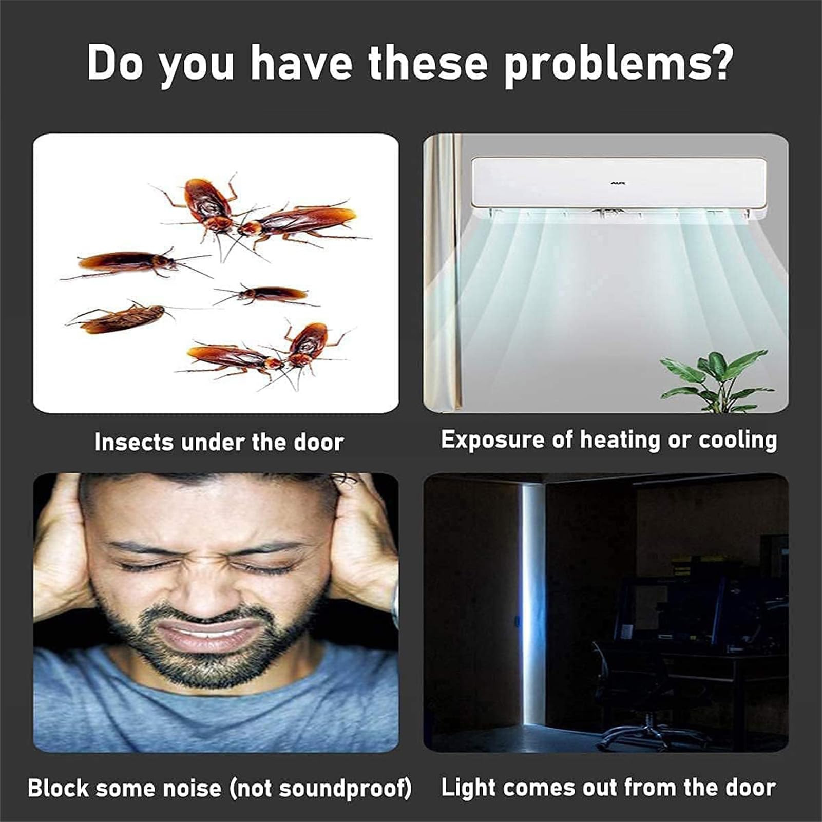 FLEXMAN Door Draft Stopper, 36.2in Multifunctional Draft Stopper for Bottom of Door, Under Door Draft Stopper for Interior and Exterior Doors, Garages, Bathrooms, Window (Black)