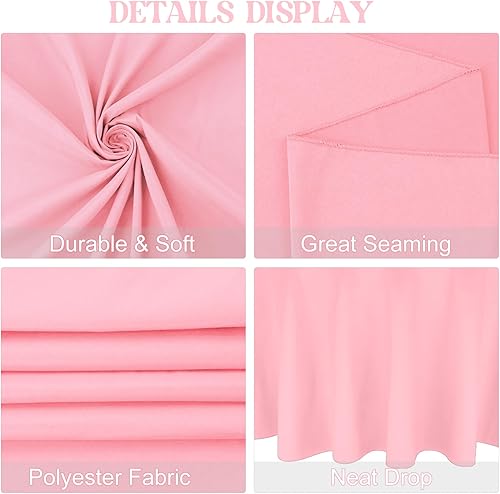 Miniatura 4 de Paquete de 4 manteles redondos de tela lavable de poliéster de 120 pulgadas para boda, comedor, bufé, fiestas, decoración de banquetes (rosa)
