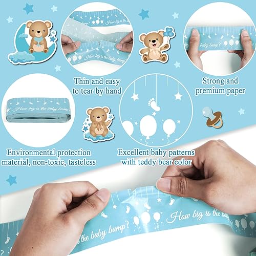 Miniatura 3 de Juegos de baby shower para género neutro How Big is Mommys Belly Tape de 150 pies de medida Cinta métrica de vientre embarazada oso Baby Shower