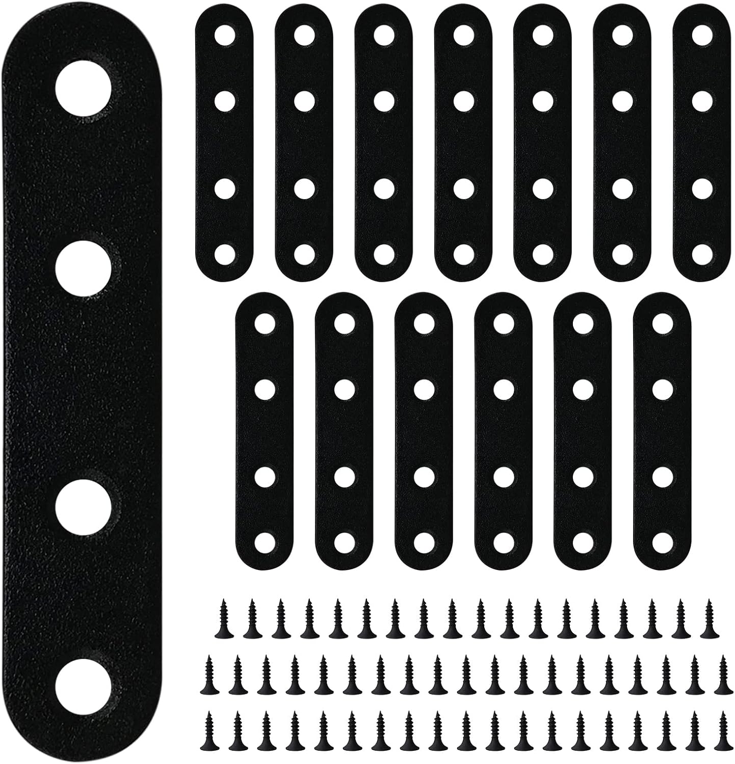 HOUYITOU 14PCS Black Stainless Steel Straight Flat Braces 2.99x0.63" w/56 Screws - Sturdy Brackets for Wood Furniture, Chairs, Tables