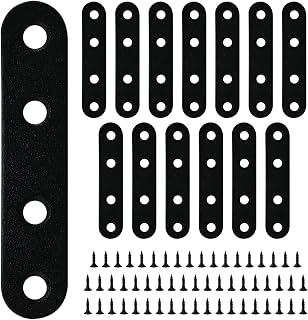 HOUYITOU 14PCS Black Stainless Steel Straight Flat Braces 2.99x0.63" w/56 Screws - Sturdy Brackets for Wood Furniture, Chairs, Tables