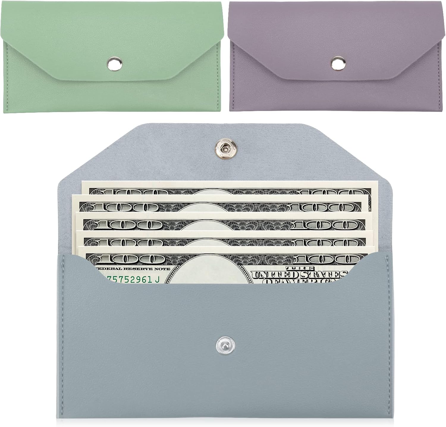 3 PCS PU Leather Cash Envelope Wallet, Anglecai Money Pouch Envelope Wallet
