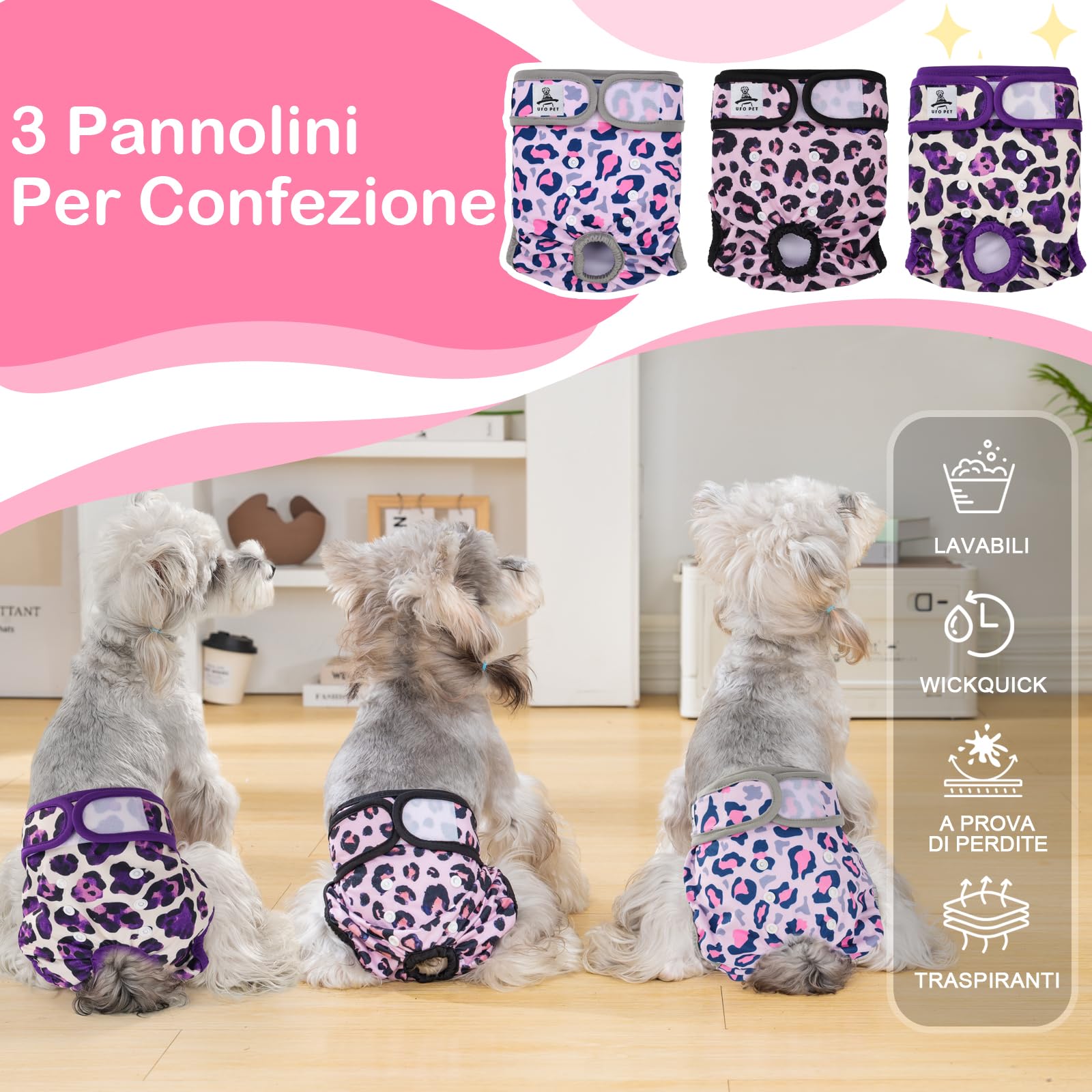 Mutandine Cane Femmina Calore Lavabili S (3 Pezzi), Assorbenti per Cani e Gatti, Pannolini da Ciclo per Femmine Cani