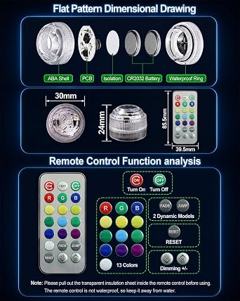 Mini Waterproof RGB LED Tea Lights with Remote Control for Bambu Lab KC020,3D Print Battery Powered LED Light Kit,Small Multicolor LED Flame Tea Light Candle Set for 3D Printing Projects(6 PCS)