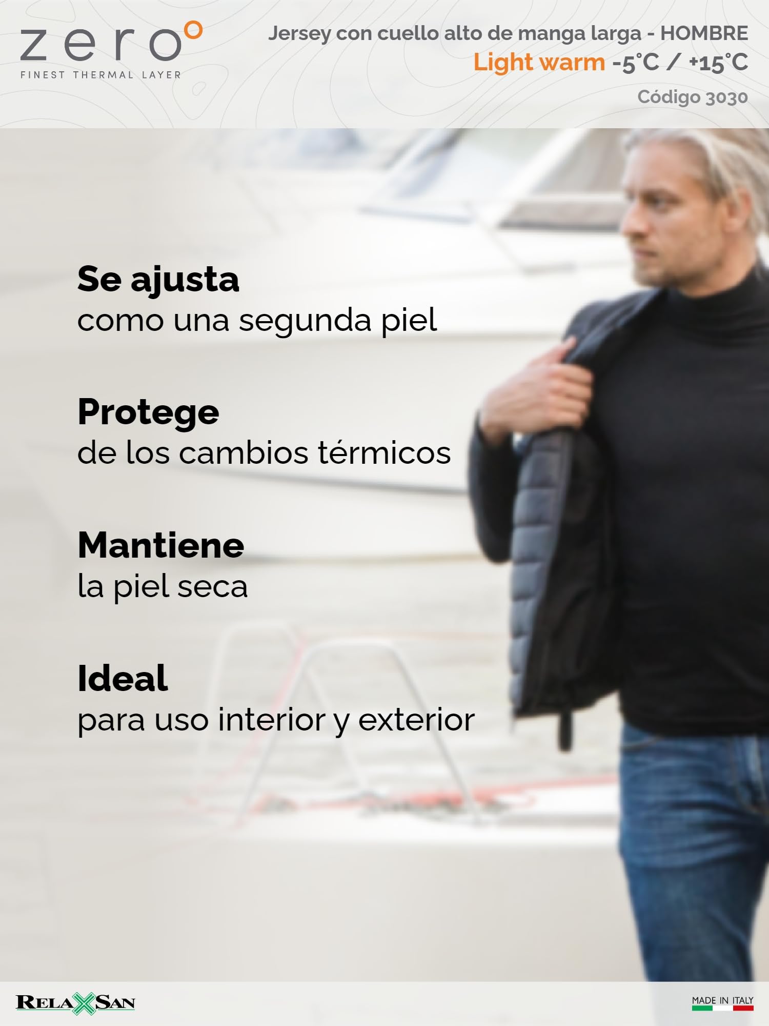 Relaxsan Zero 3030 - Camiseta Cuello Cisne Térmica Hombre Manga Larga Cuello Alto Cálida Suave Lana Merino