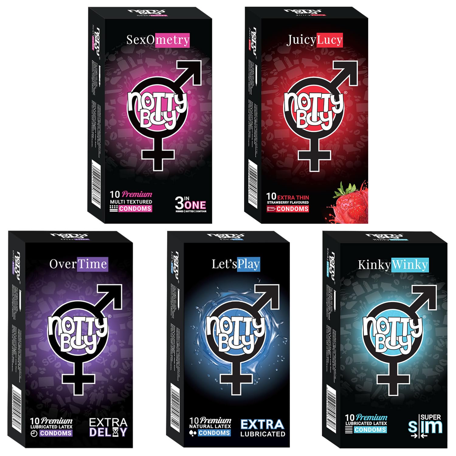 NOTTY BOY Honeymoon Condoms Package- Ribbed, Long Lasting, Extra Lubricated, Dotted, Ultra Thin Strawberry Flavoured and Anatomical Shape Condoms - Pack of 50-image-31