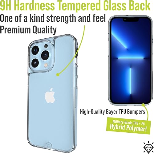 Miniatura 4 de Fortress Funda transparente para iPhone 13 Pro (vidrio infinito), parte trasera de vidrio templado fuerte (no plástico), antiarañazos, antihuellas,