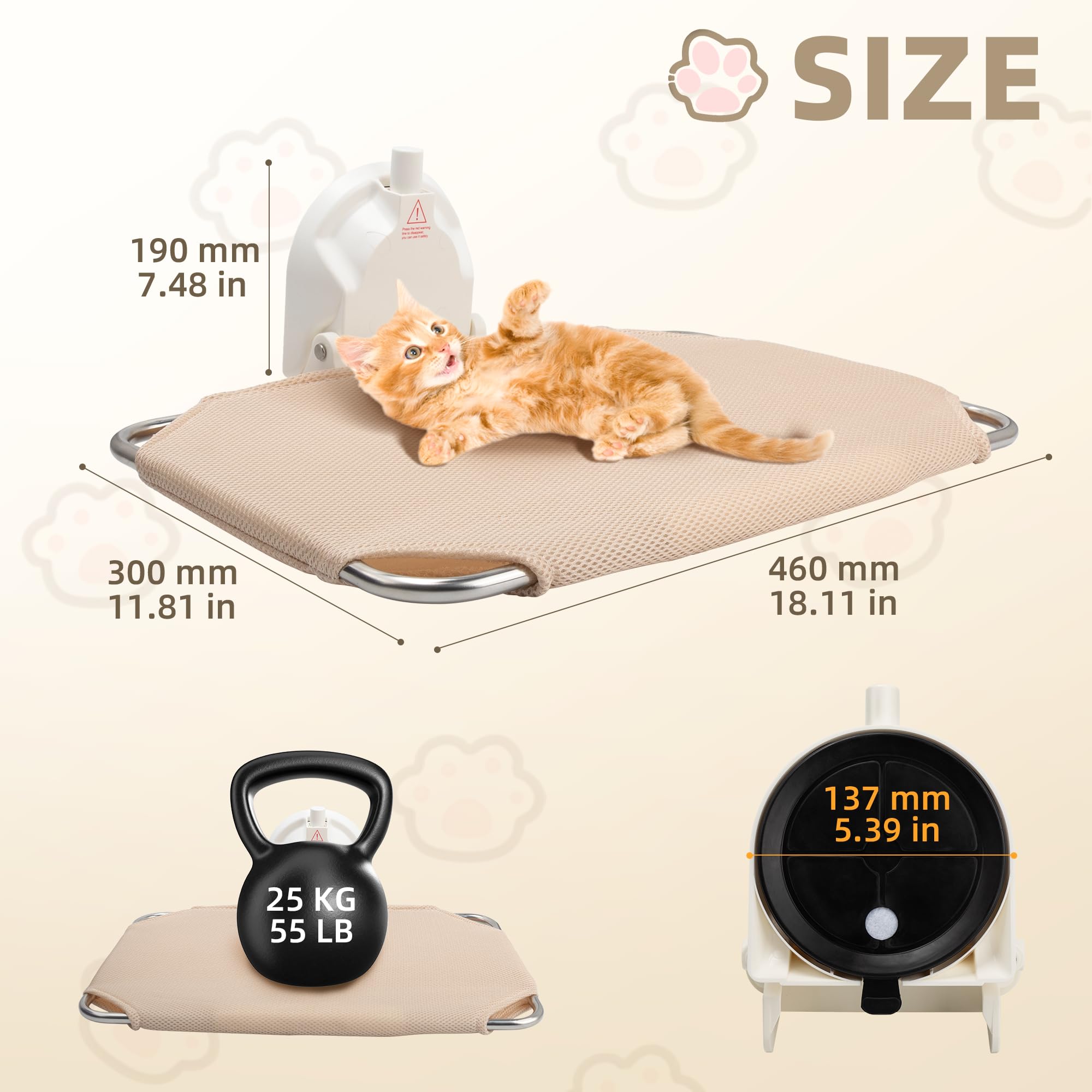 ITSOGOO Amaca per Gatti da Finestra Interno,Cuccia Pieghevole per Gatti con Ventosa Extra Forte,Morbida Sdraia da Finestra con Acciaio Inossidabile Spesso Fino a 25 kg,46 x 30 cm