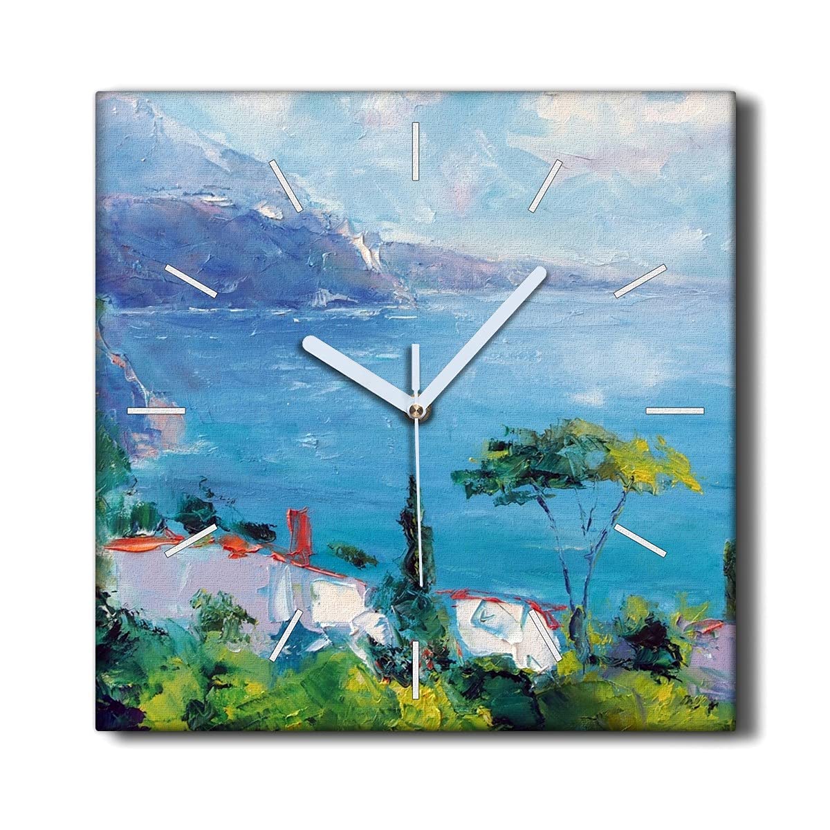 Horloge sur Toile 30x30cm Salon Mer Bleu - Décoration Murale Horloge Murale sans tic-tac