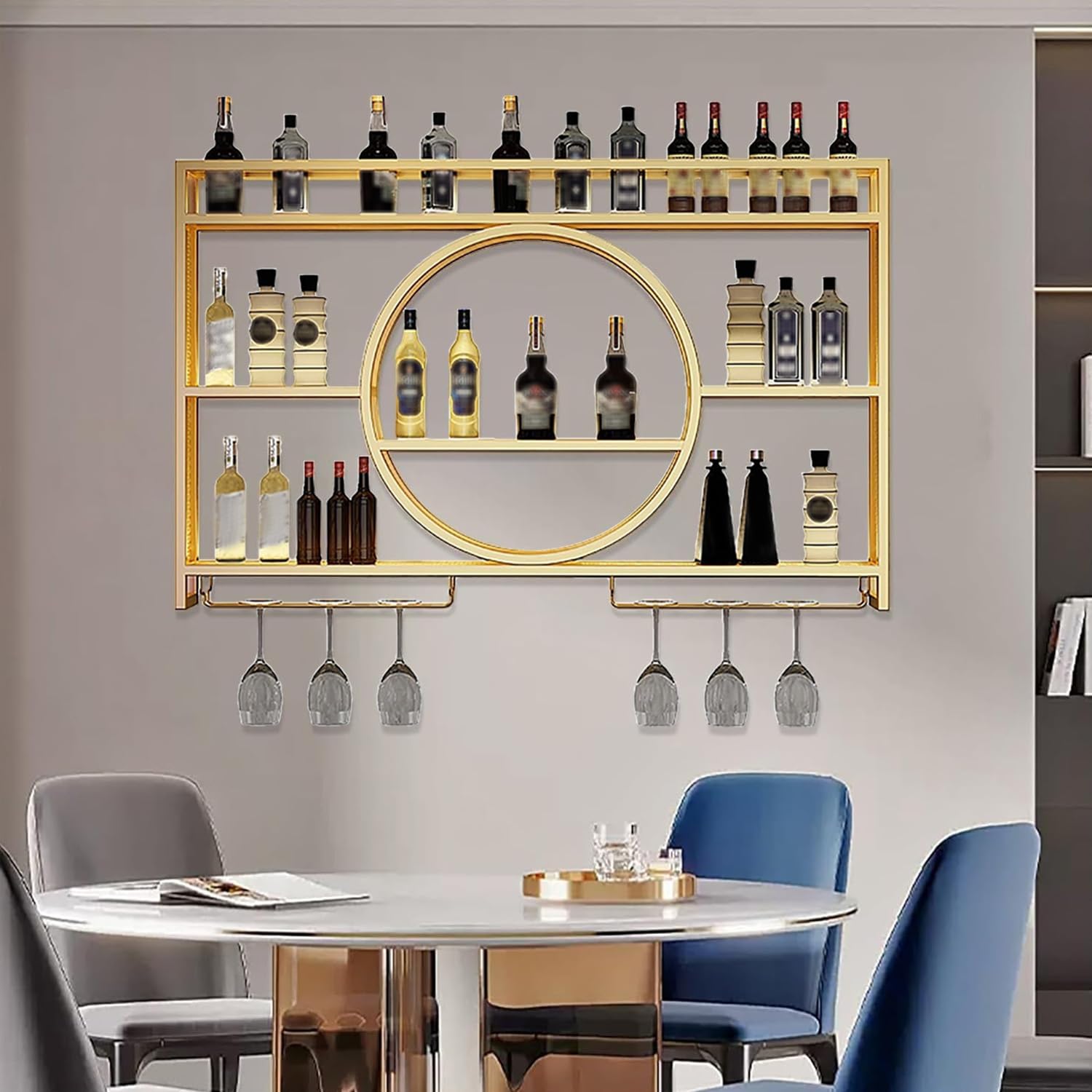 Meuble mural en métal doré 140cm pour bar et cuisine moderne