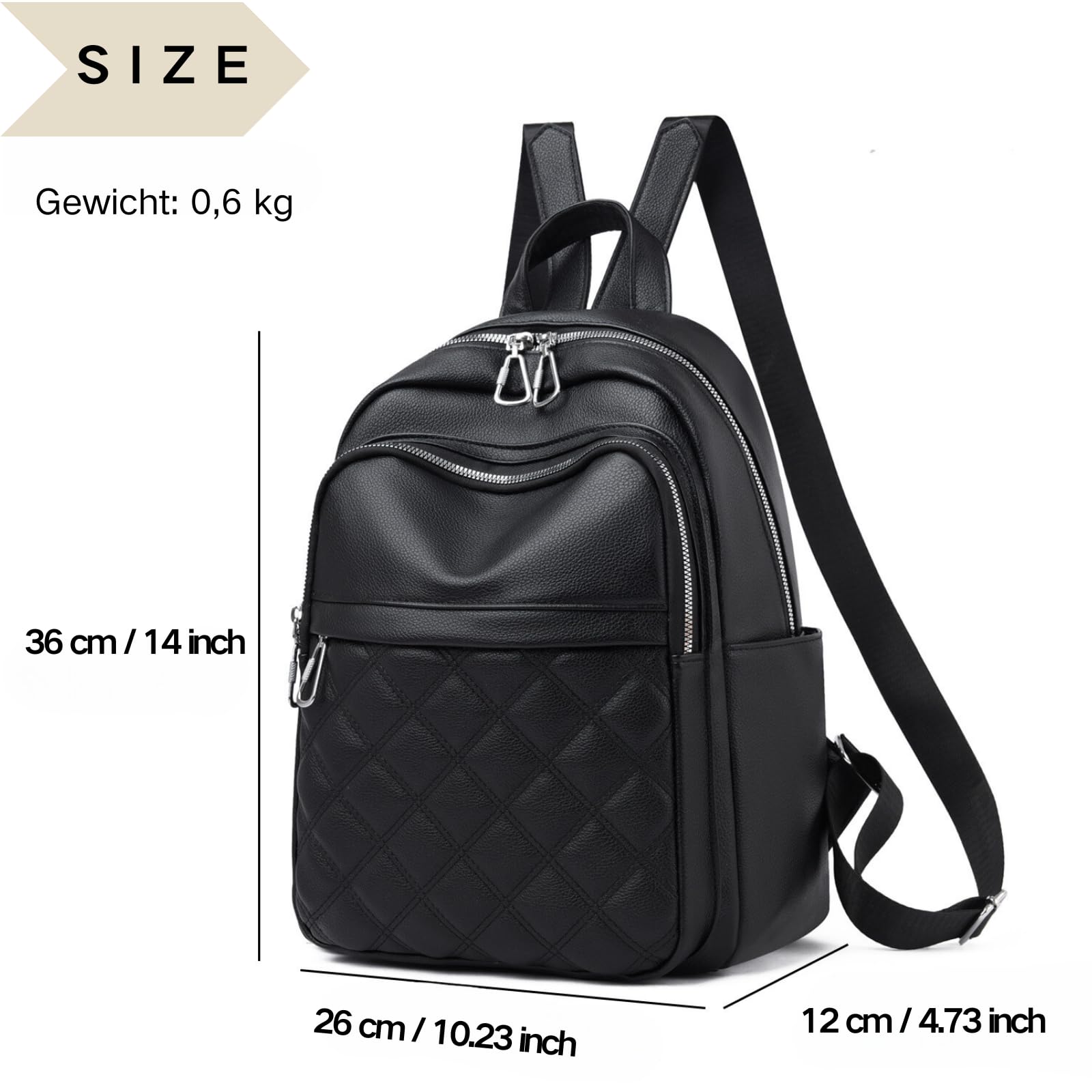 Suweir Zainetto Donna Elegante Zaino Donna Pelle PU Zaino da Città Impermeabile Casual Daypack Backpack per il Lavoro per Viaggi, Lavoro, Scuola