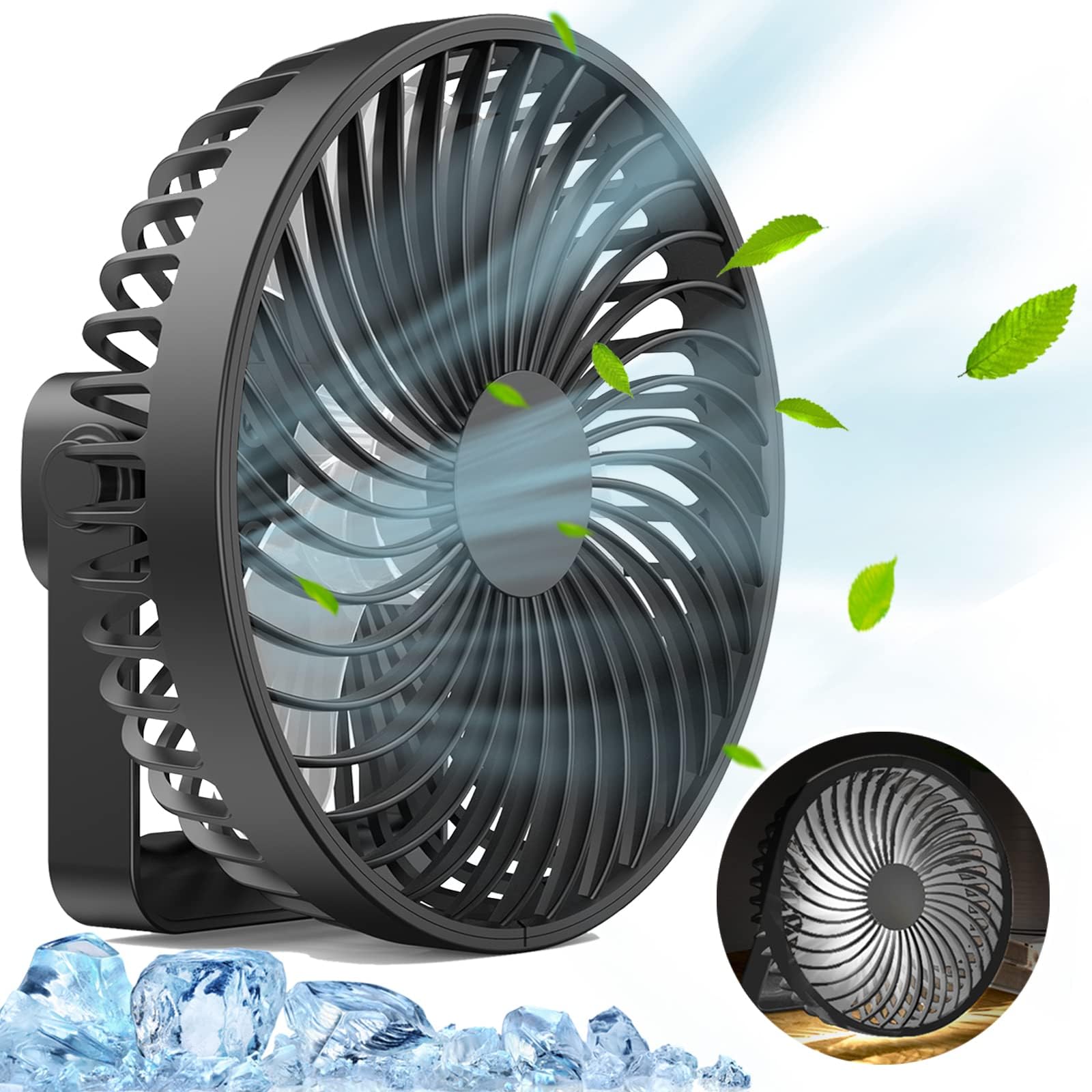 LinKecn Small Desk Fan with Led Light, Rechargeable USB Fan Battery Powered Operated, Timing Table Fan Powerful Silent Desktop Fans for Bedrooms, 6" Portable Electric Fan Wireless Camping Fan