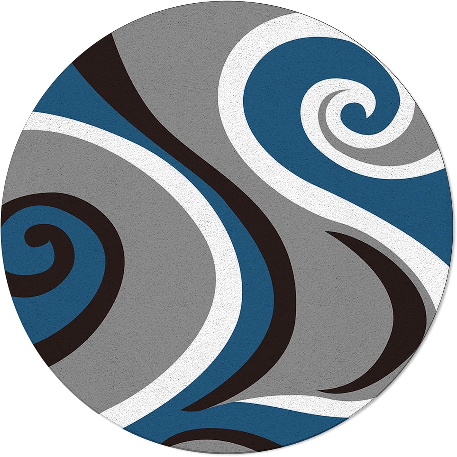 LIFEMUSION Navy Blue Black Round Area Rugs, Modern Gray Moire Geometric Abstract Art Non-Skid Children Playing Mat, 3.3ft Soft Circle Farmhouse Rugs for Living Room, Bedroom, Dining Room