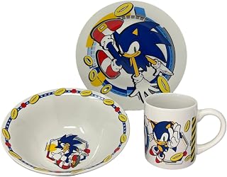 CARTOON Set 3 Teile aus Keramik Sonic Tasse Schüssel Teller Kindergeschirr Tischservice im Paket