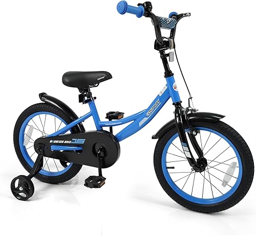 Miniatura 11 de COSTWAY - Bicicleta para niños, de 12 pulgadas, con ruedas de entrenamiento removibles, frenos duales, asiento y altura de manillar ajustables, Negro
