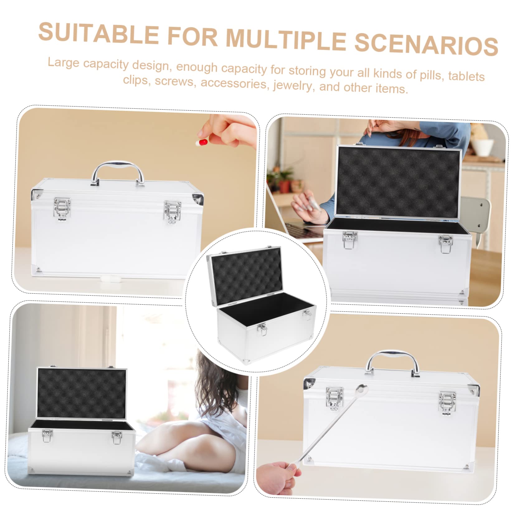 YARNOW Caja De Herramientas Organizador De Botiquin De Primeros Auxilios Seguro Estuche De Almacenamiento Rígido Estuche De Escritorio Botiquín Médico Aleación De Aluminio Maletín Viajar