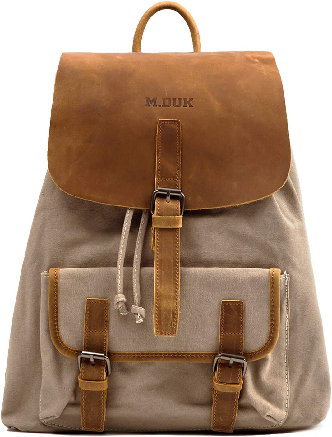 Fixm Canvas Backpack, Genuine Leather & Canvas Vintage Laptop Backpack, 15.7×13×6" Tough & Durable Shoulder Bag for Men, Perfect for School, Casual, Business & Travel - Brown#2
