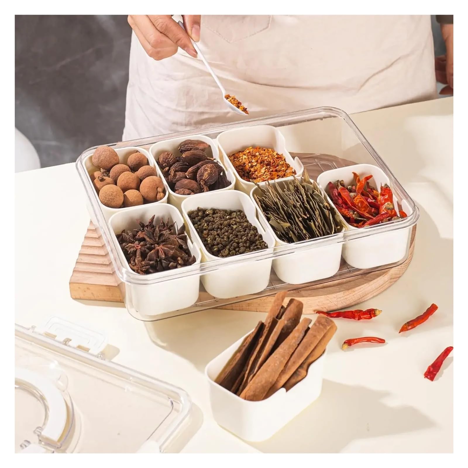 Contenitore for spezie da cucina con griglia integrata e serbatoio sigillato(4 Long)
