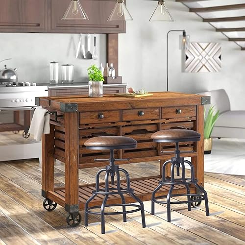 Miniatura 11 de Diwhy Taburete de mostrador industrial vintage, silla giratoria ajustable de altura de encimera de cocina, taburete con marco de metal, 20.47-26.77