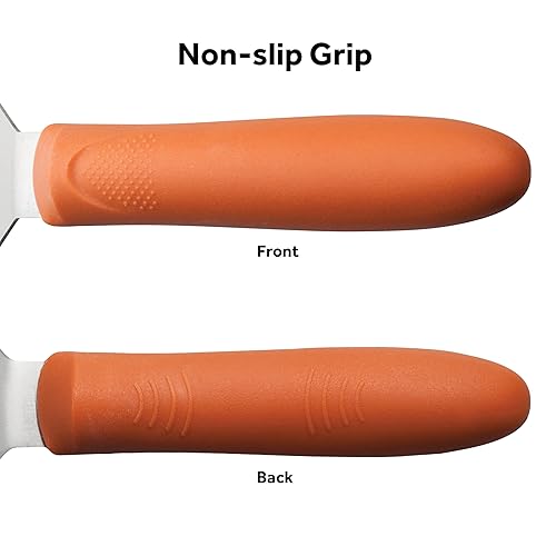 Miniatura 2 de Winco TNH-70, 3 '' x 7-14 '' girador de acero inoxidable con borde de corte, offset y mango de nailon naranja, espátula de alimentos, tortilla de