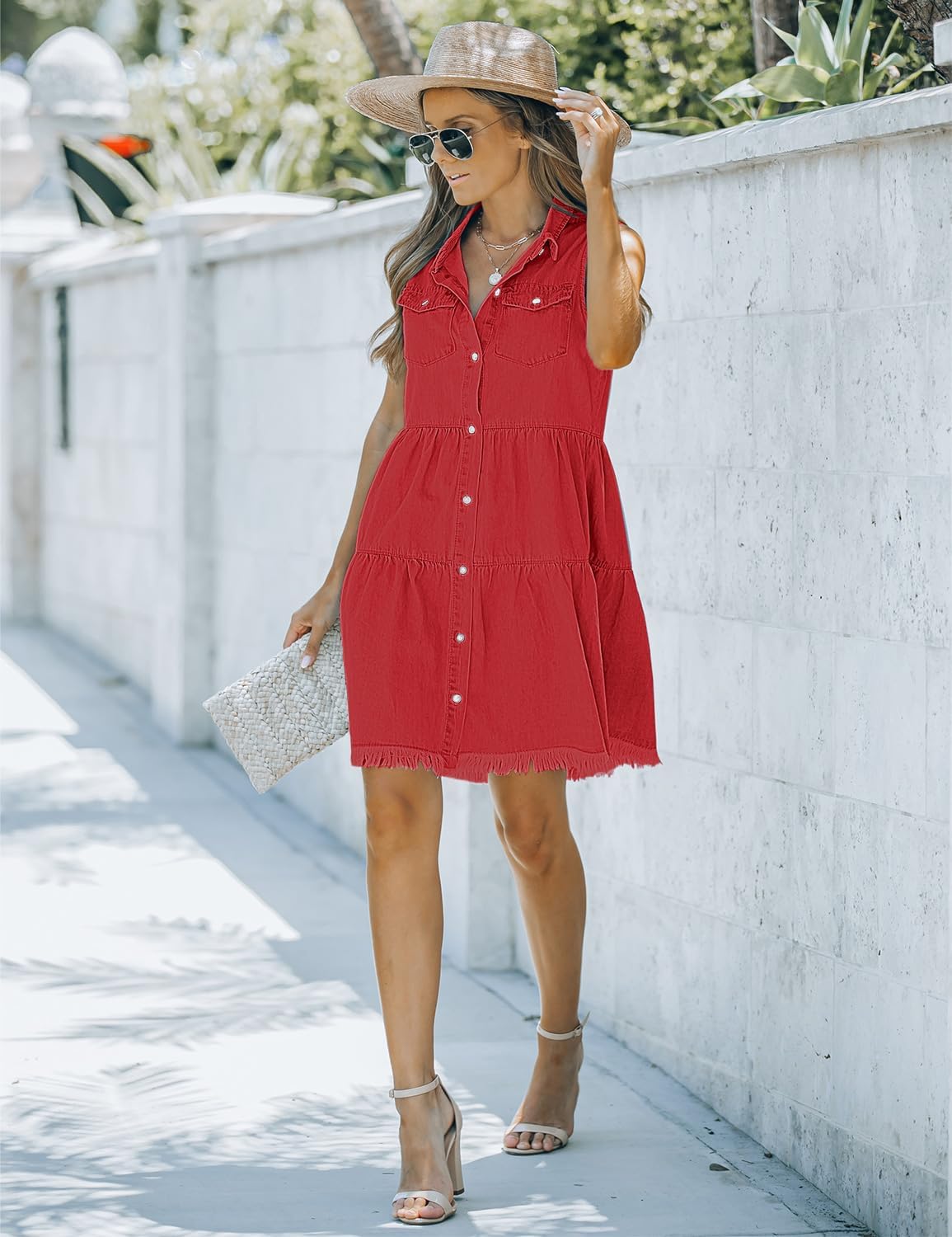 luvamia Women's Casual Summer Lapel Sleeveless Button Down Short Denim Jean Dress - Image 5