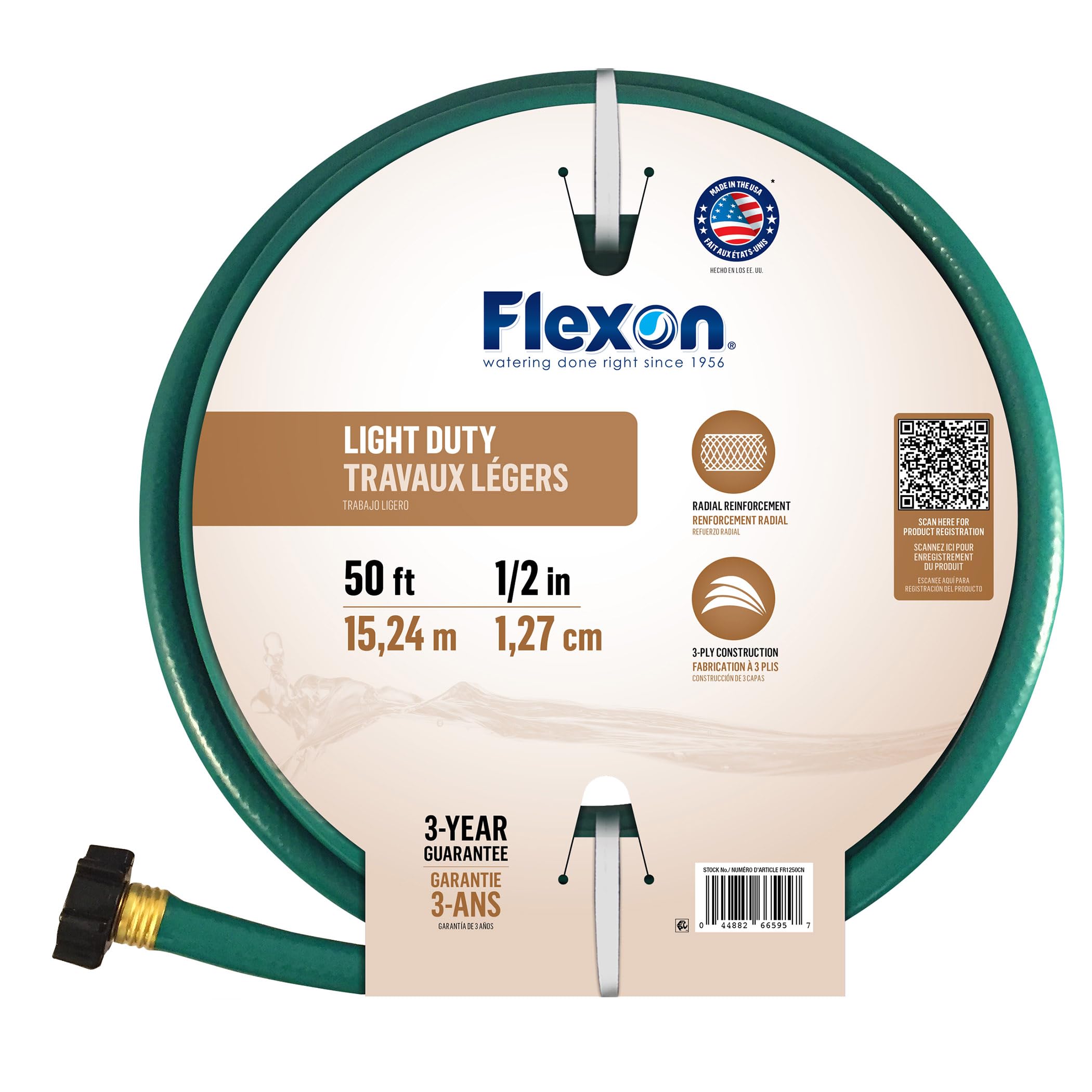 Flexon 1/2-Inch by 50-Foot Reinforced Garden Hose FR1250,Green