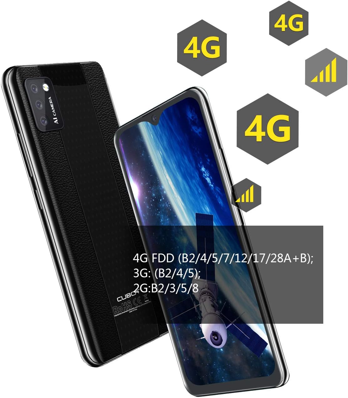 CUBOT Phone Unlocked, Note 7 4G Smartphone Unlocked, Android 10, 2GB RAM+16GB ROM,128GB Extendable by TF Card, 5.5 Inch Dewdrop Screen, Three Card Slots (Black)