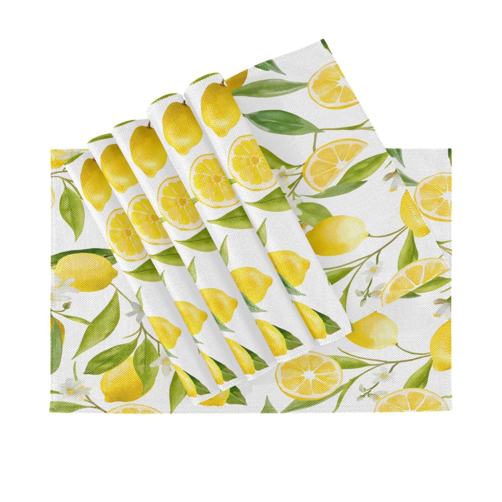 Juego de 6 manteles individuales de flores de limón lavables, antideslizantes, resistentes al calor, para el hogar, cocina, comedor, fiesta, 12 x 45 cm