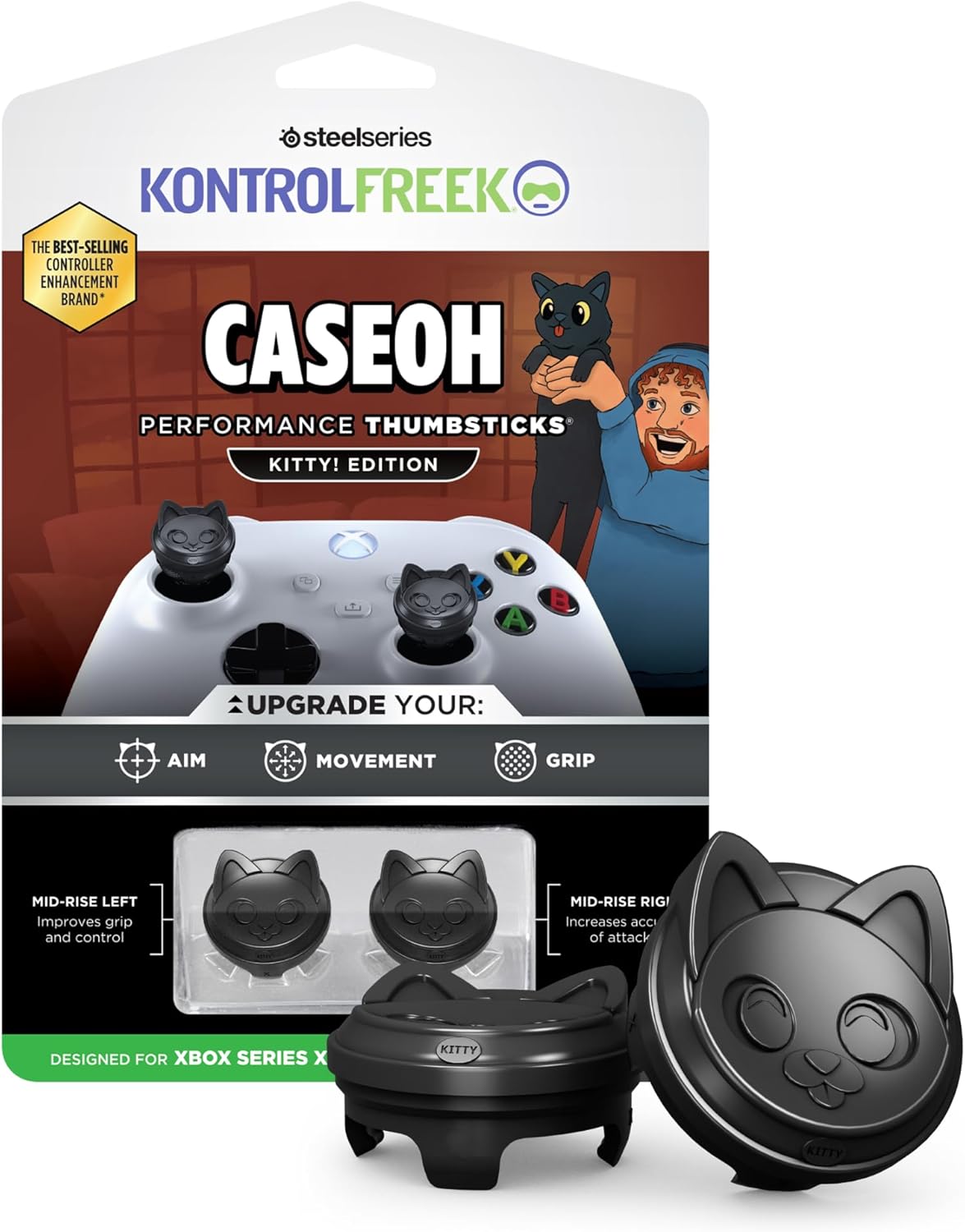 KontrolFreek CaseOh Performance Thumbsticks® – Kitty! Edition | Made for Xbox One & Xbox Series X Controller | Black