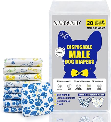 Miniatura 8 de Dono Pañales desechables para perros machos, 20 unidades, indicador de humedad a prueba de fugas, con tecnología de gel de secado rápido, para