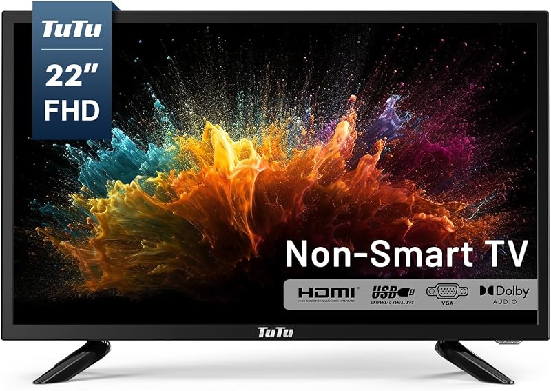 Televisor FHD de 22 pulgadas, televisor 2K LED de pantalla plana no inteligente, funciona con Apple TV, Fire Stick, Roku, Google, TiVo, Xumo y dispositivos de transmisión