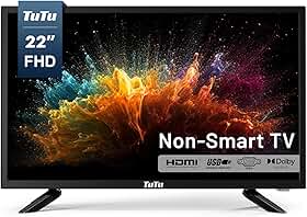TuTu TV LED de 22 polegadas, TV de tela plana FHD 1080p com áudio Dolby com HDMI, USB, VGA, RCA, TV ou monitor não inteligente para sala, cozinha, escritório ou trailer