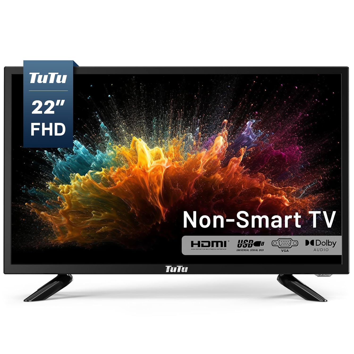 TuTu 22-inch LED TV 1080P FHD Flat-Screen TV with Dolby Audio with HDMI USB VGA RCA Non-Smart TV
