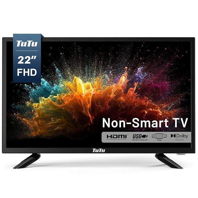 TuTu 22-inch LED TV 1080P FHD Flat-Screen TV with Dolby Audio with HDMI USB VGA RCA Non-Smart TV