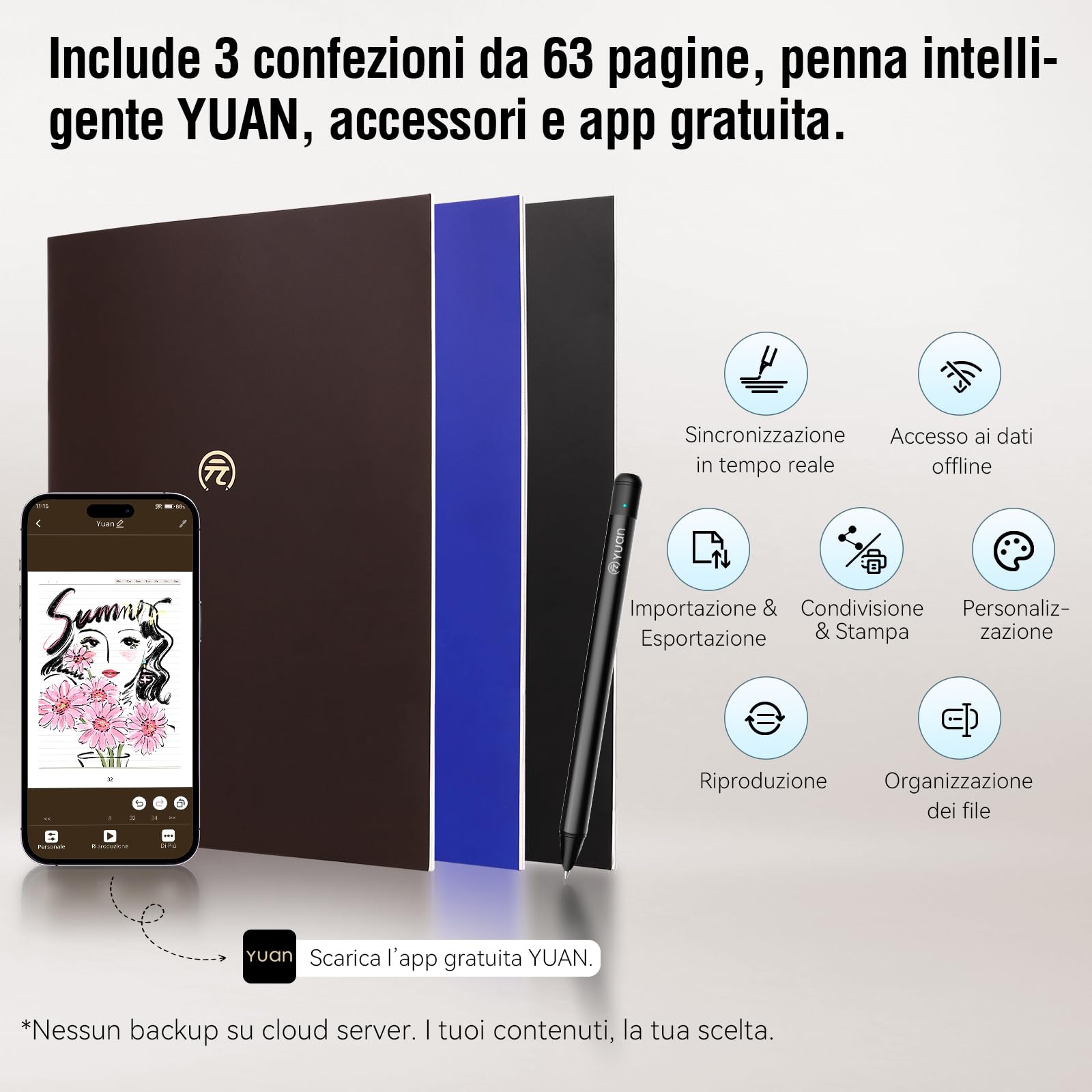 Yuan Smart Writing Set A4 Taccuino Smart, Taccuino Digitale Intelligente | Pagine a Righe Smart Sync Penna per prendere appunti, Sincronizzazione scrittura a mano, Archiviazione offline