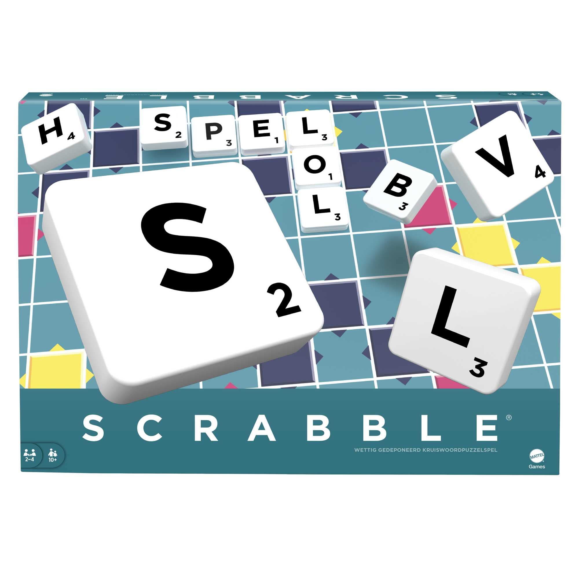 Mattel Games Scrabble, Versión Neerlandesa, Juego de mesa clásico original, incluye tablero , 4 racks, 100 fichas , bolsa para fichas , +10 años, Y9599