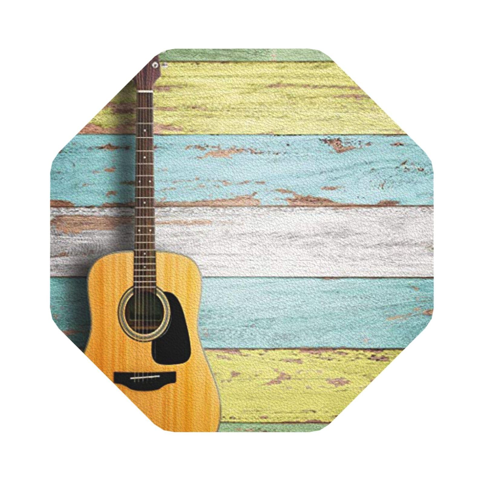 Nice Guitar PU Leather Coasters Set of 6 Octagon Drink Coasters