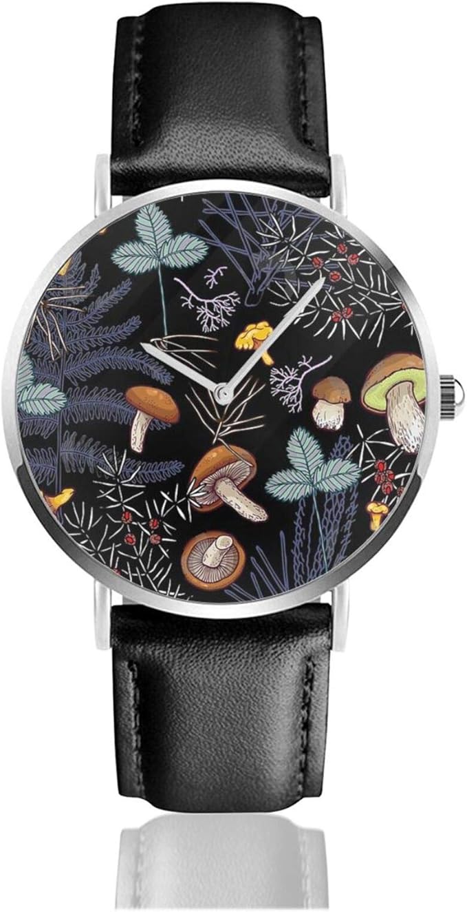 Dark Wild Forest Mushrooms Classic Casual Quartz Watch Stainless Steel