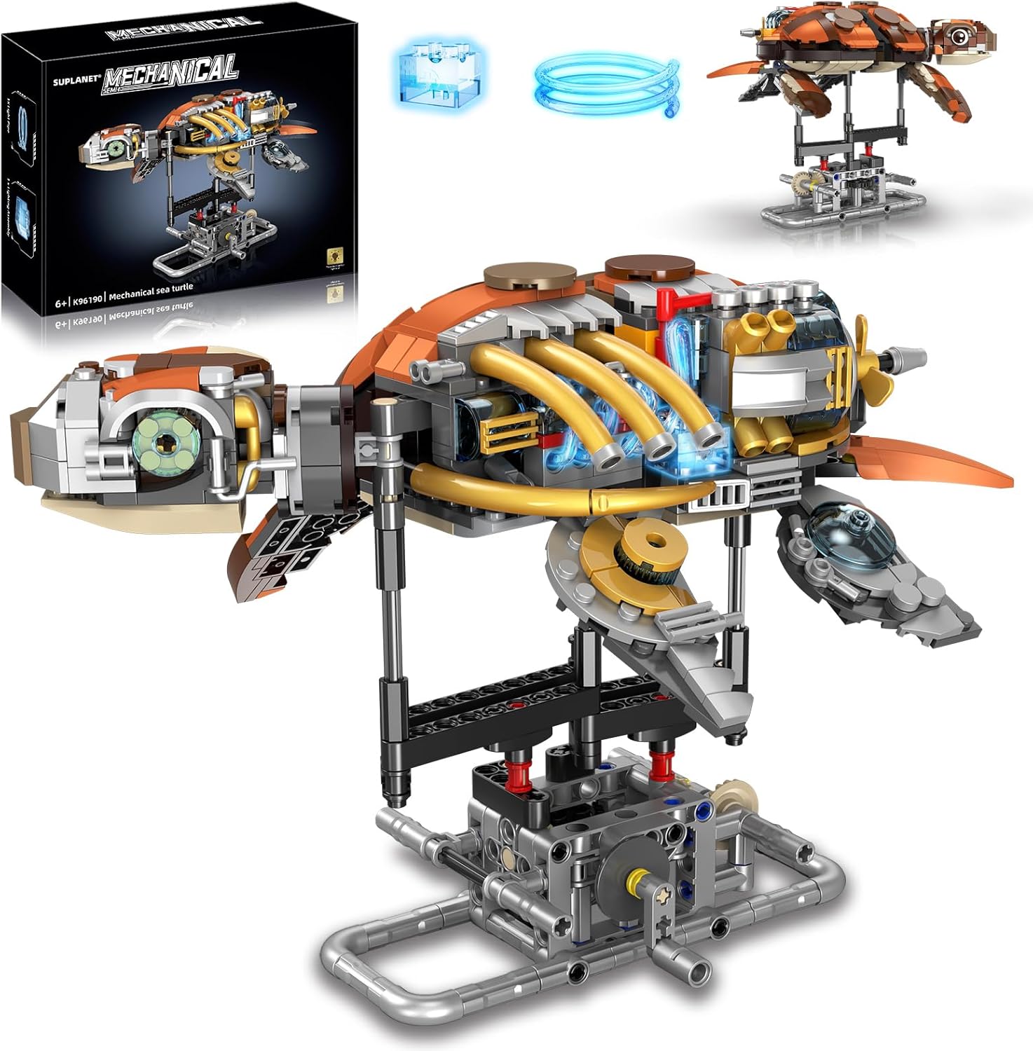 Mechanical Turtle Building Set with Lights, Rotatable Link Components & Display Stand, STEM Building Set for Boys and Girls 8-14, Home Office Decor for Adults, Mechanical Enthusiasts(659PCS)