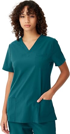 Scrubs for Women, Soft V-Neck Scrub Tops, Easy Care | Four-way Stretch Fabric, 5 Pockets, Medical Uniform, Breathable & Comfortable, with Side Slits, for Easy Movement