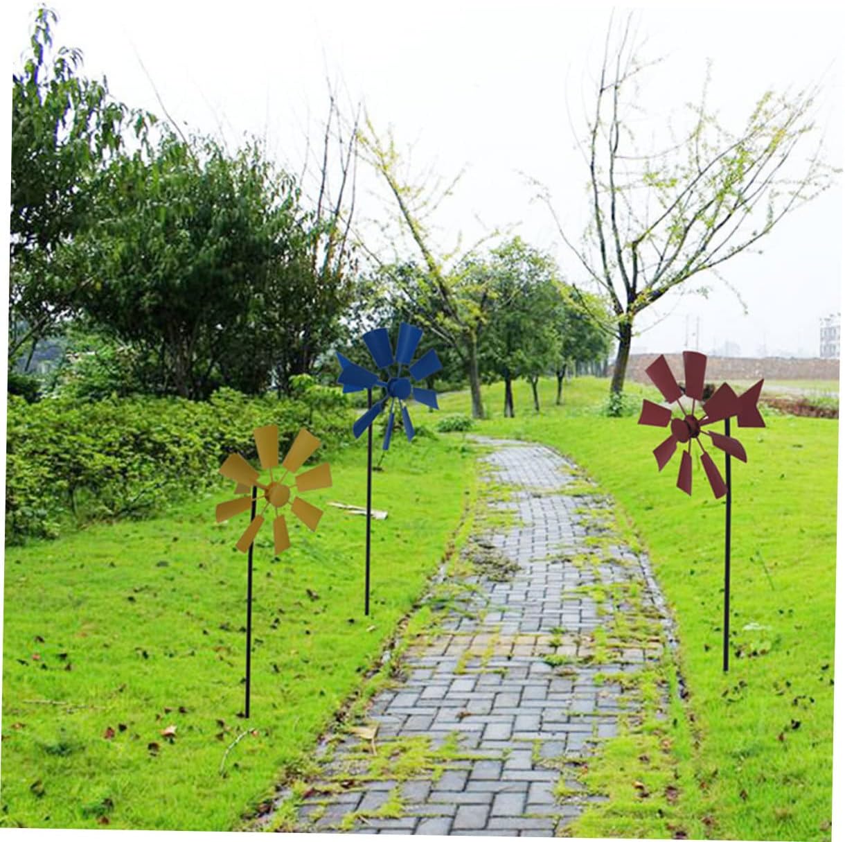 Totority 3pcs Metal Garden Windmill Outdoor Decorative Wind Spinner Lawn Pinwheel Ornaments