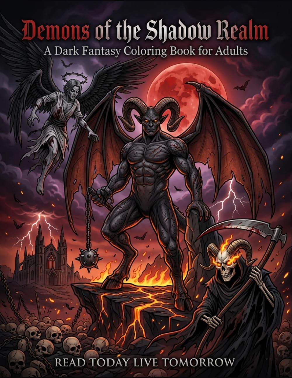 Demons of the Shadow Realm: A Dark Fantasy Coloring Book for Adults: 50 Detailed Illustrations of Infernal Creatures, Fallen Angels, Horned Lords, ... Art Journey for Stress Relief, Relaxation.