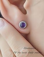 Vista 2 de Real Crystal Birthstone Sterling Silver Stud Earrings Jewelry for Women Fashion Trendy Western 925 Antiqued Boho Handmade Best Gift for Her keenove